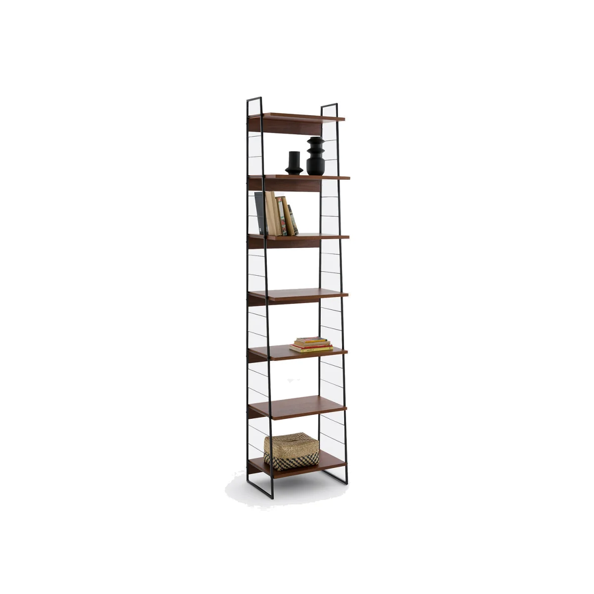 Watford Bookcase in Steel and Walnut Veneer, 220cm High – image 1