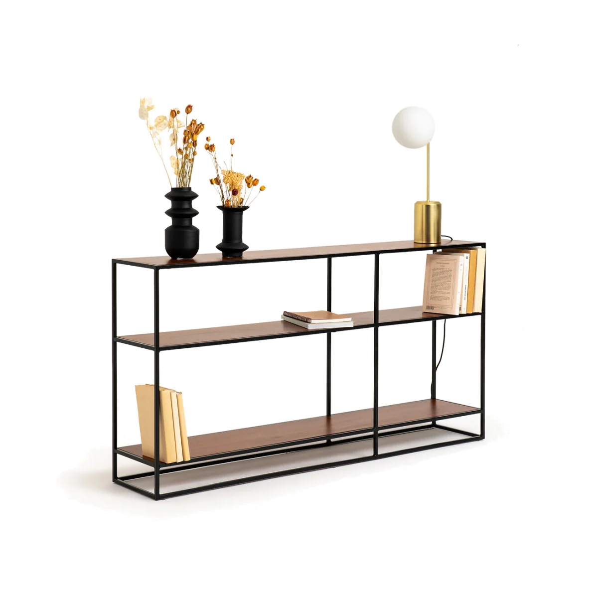 Watford Walnut & Metal Shelving Console Unit – image 1