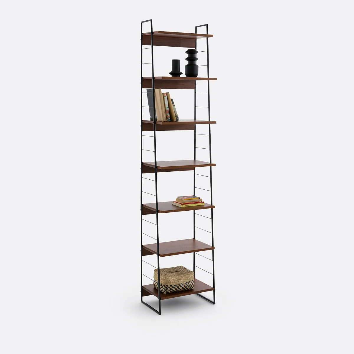 Watford 220cm High Steel and Walnut 7-Shelf Bookcase – image 2