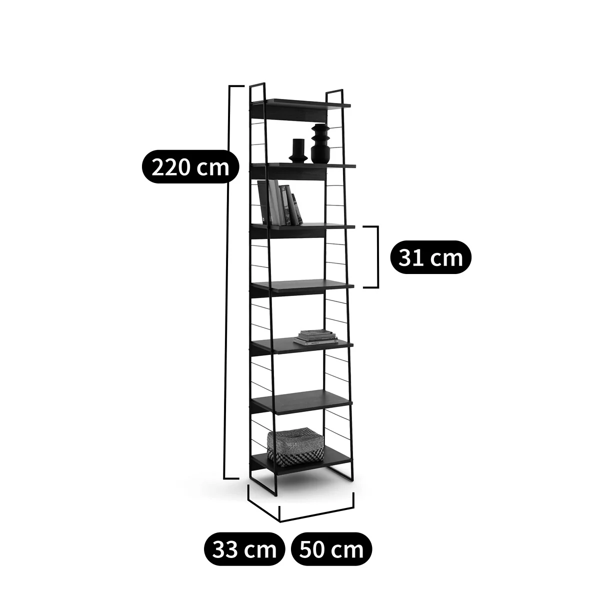 Watford 220cm High Steel and Walnut 7-Shelf Bookcase – image 7