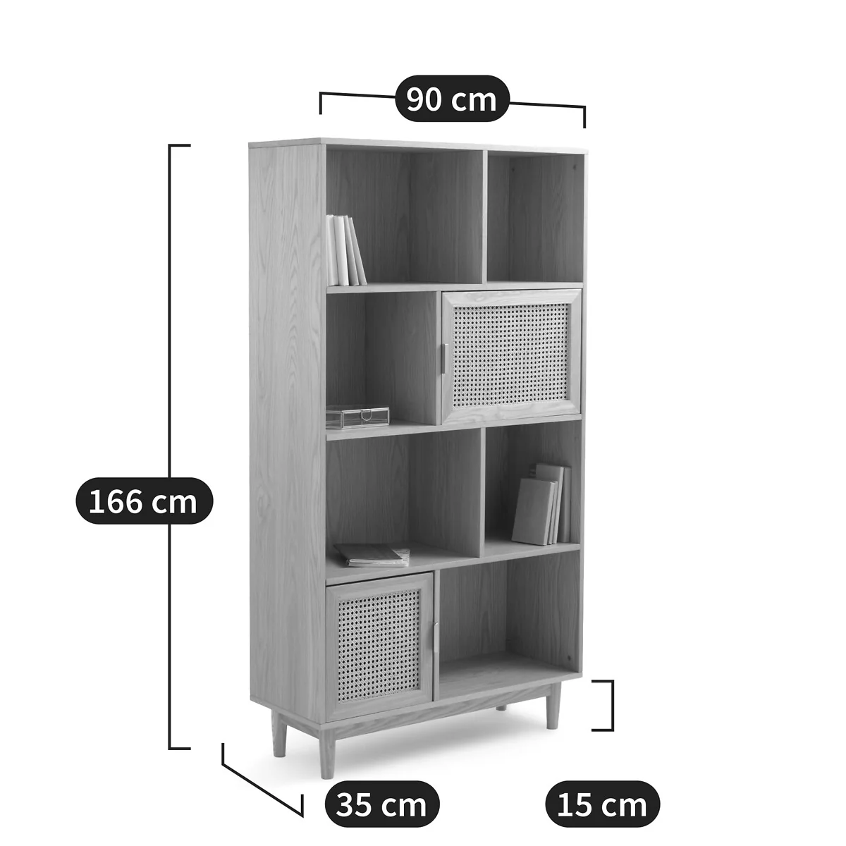 Loris Oak Veneer & Rattan Bookcase – image 8