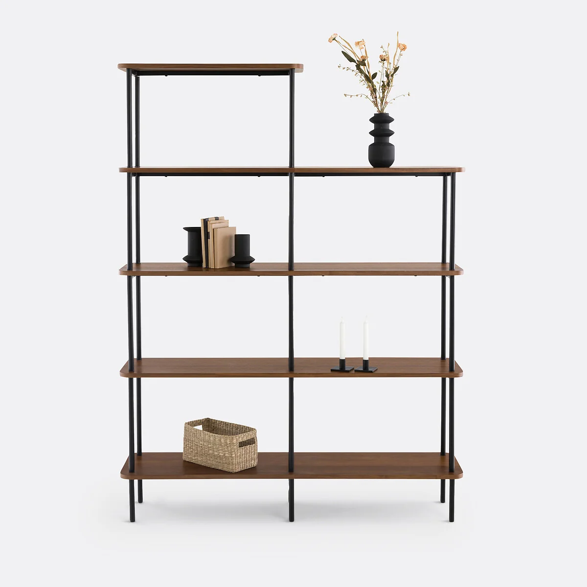 Kerrie Asymmetrical Walnut Veneer Shelving Unit – image 2