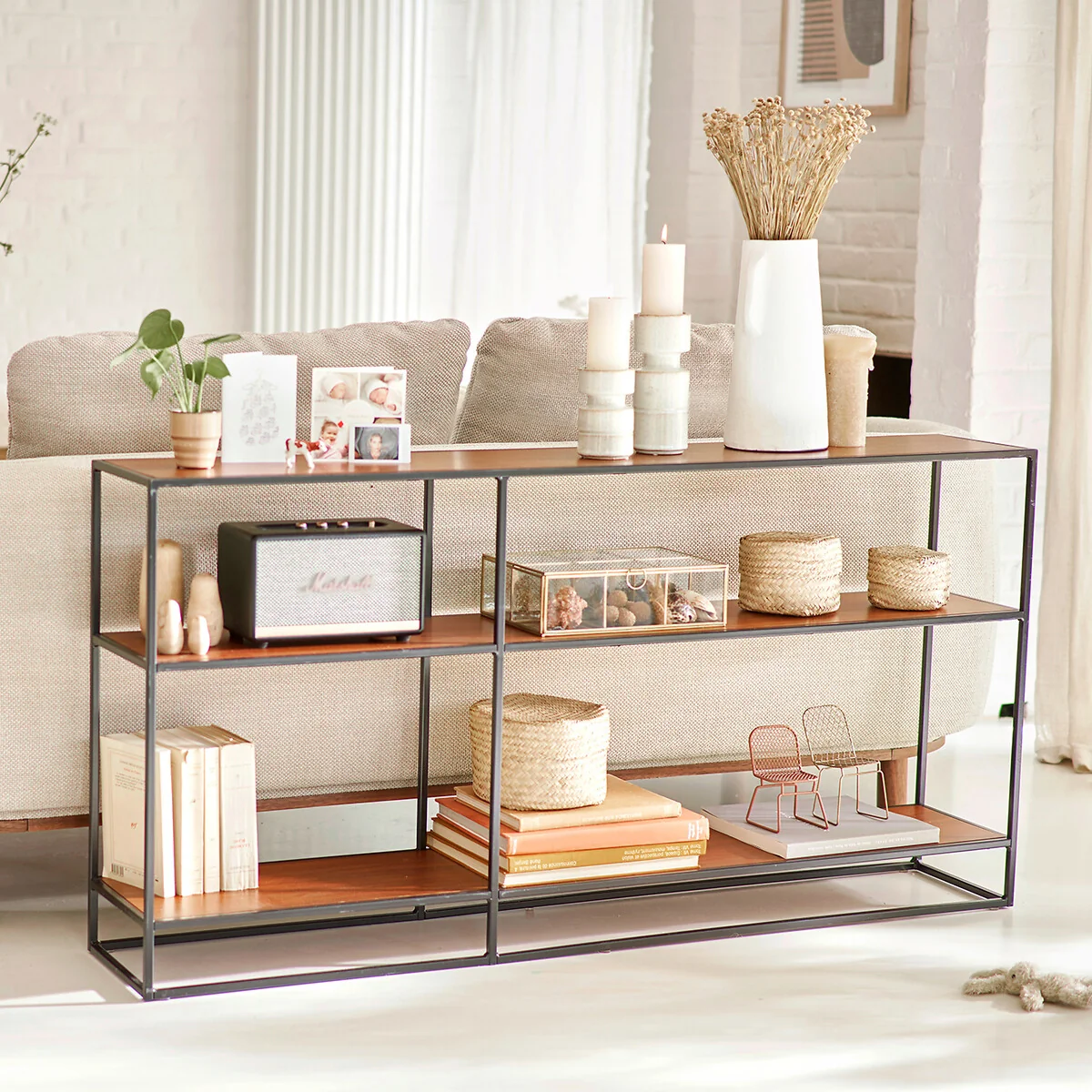Watford Console Table/Bookcase in Walnut Veneer and Steel – image 2