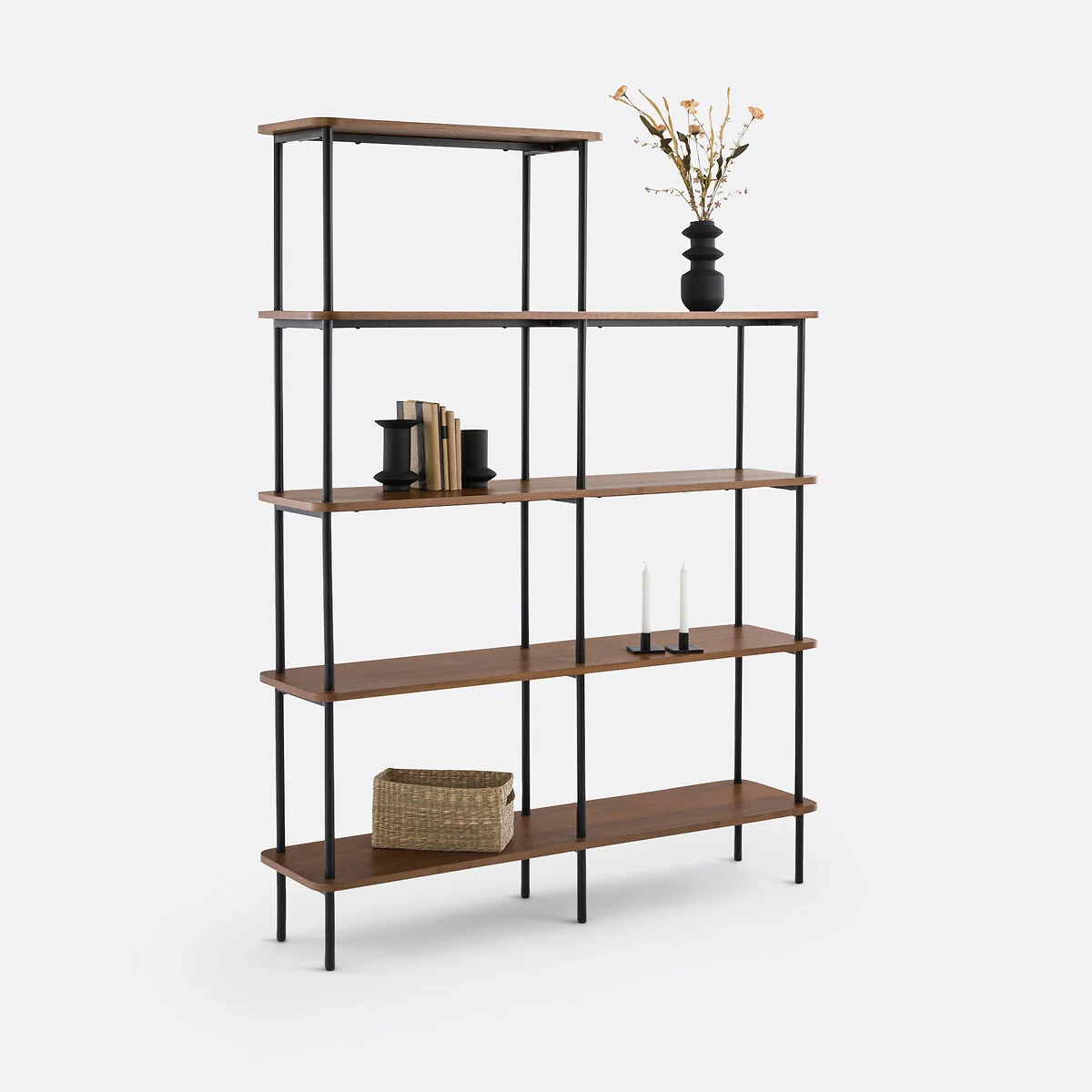 Kerrie Asymmetric Bookcase in Walnut Veneer and Steel – image 2
