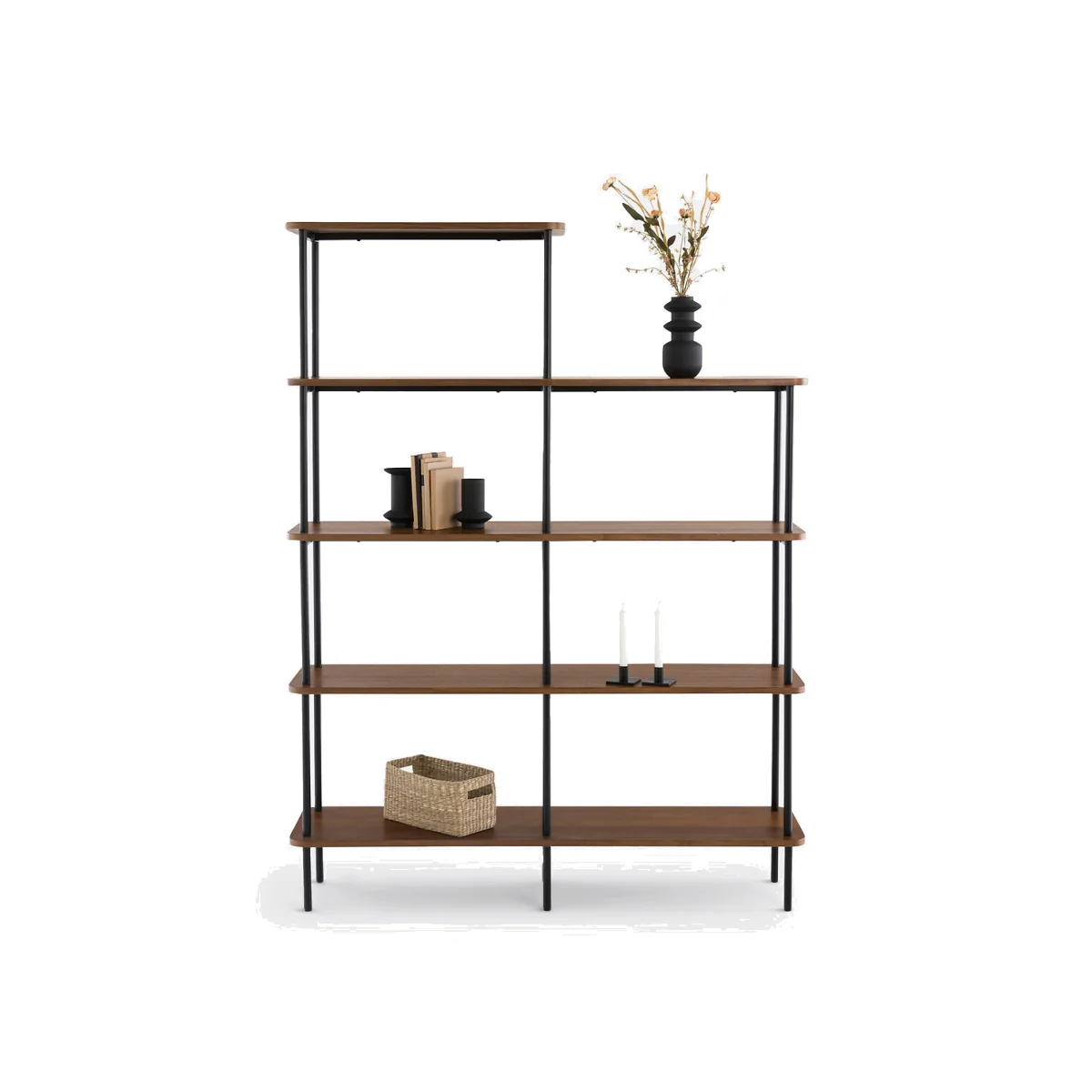 Kerrie Asymmetric Bookcase in Walnut Veneer and Steel – image 1