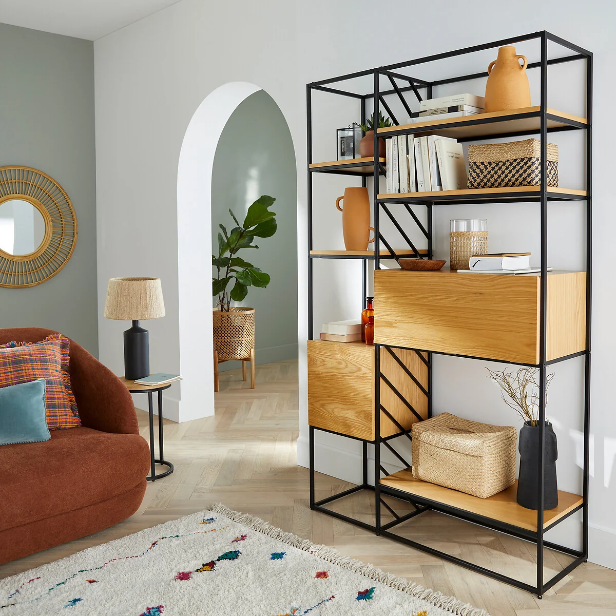 Vaulty Oak & Metal Wire Shelving Unit – image 3