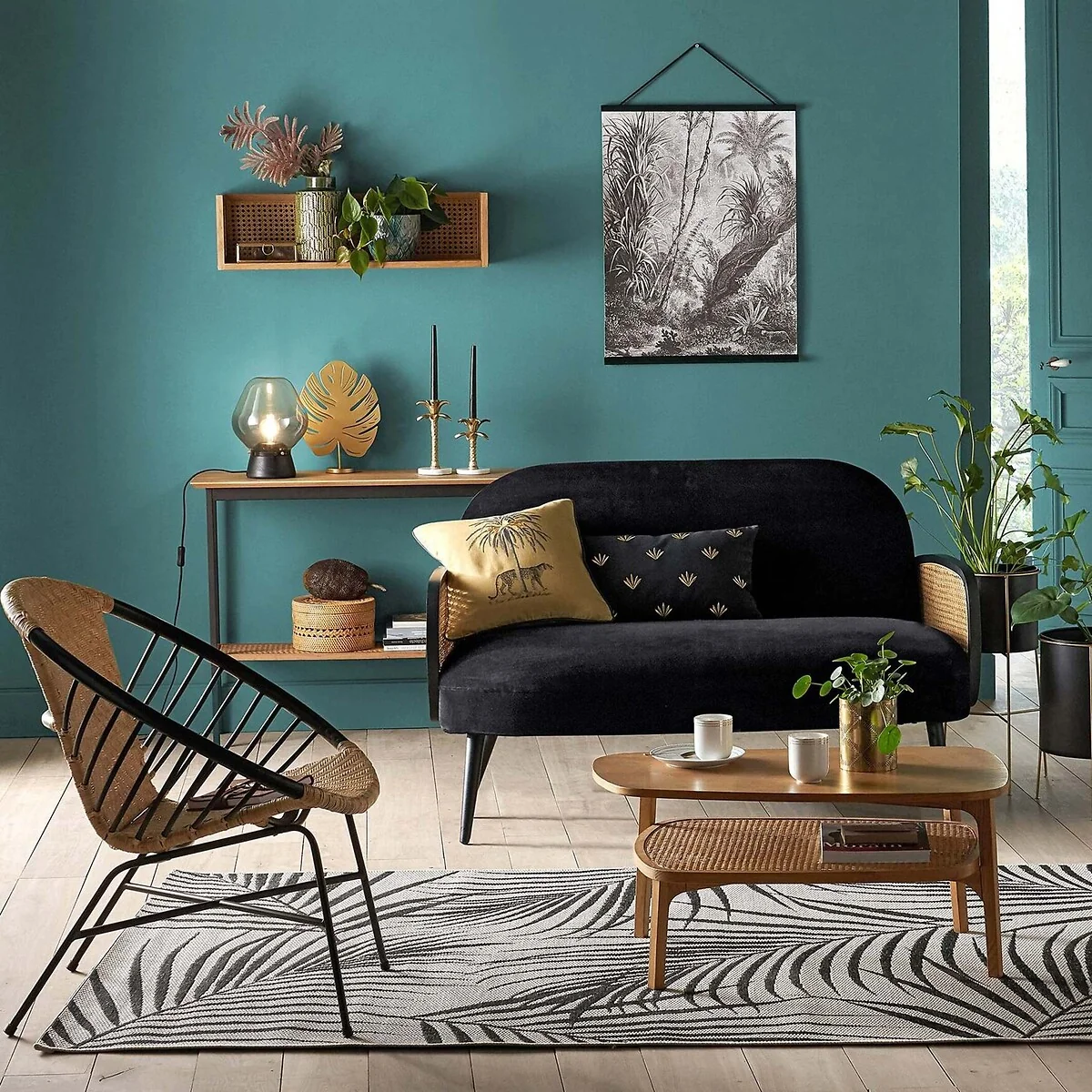 Waska Wall Shelf in Oak, Oak Veneer and Cane – image 1