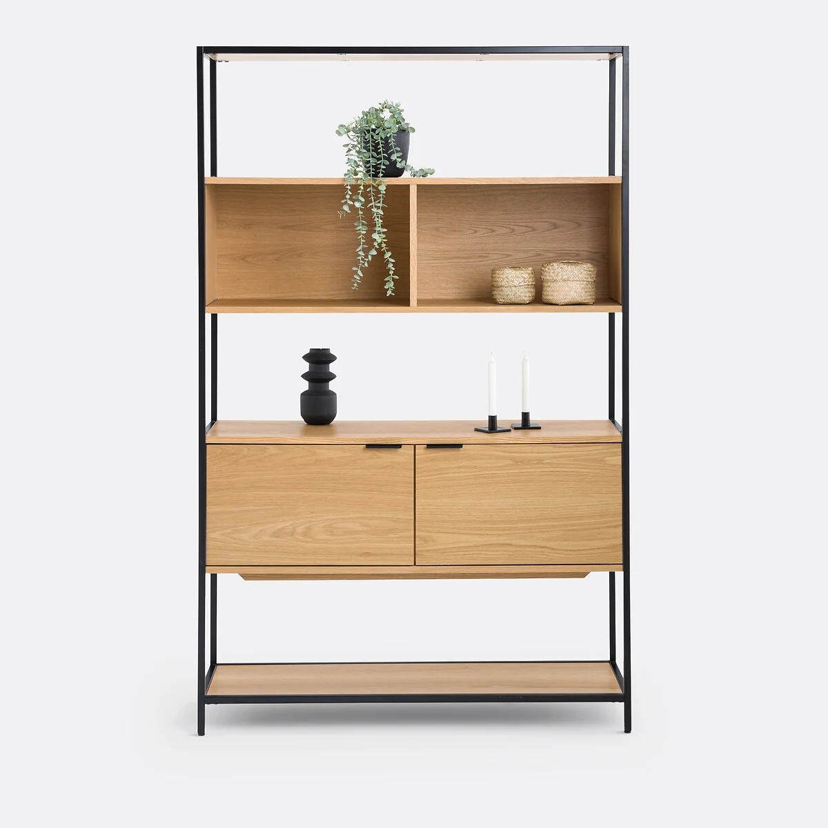 Volga Wood & Metal Shelving Unit with 2 Compartments & 2 Doors – image 3