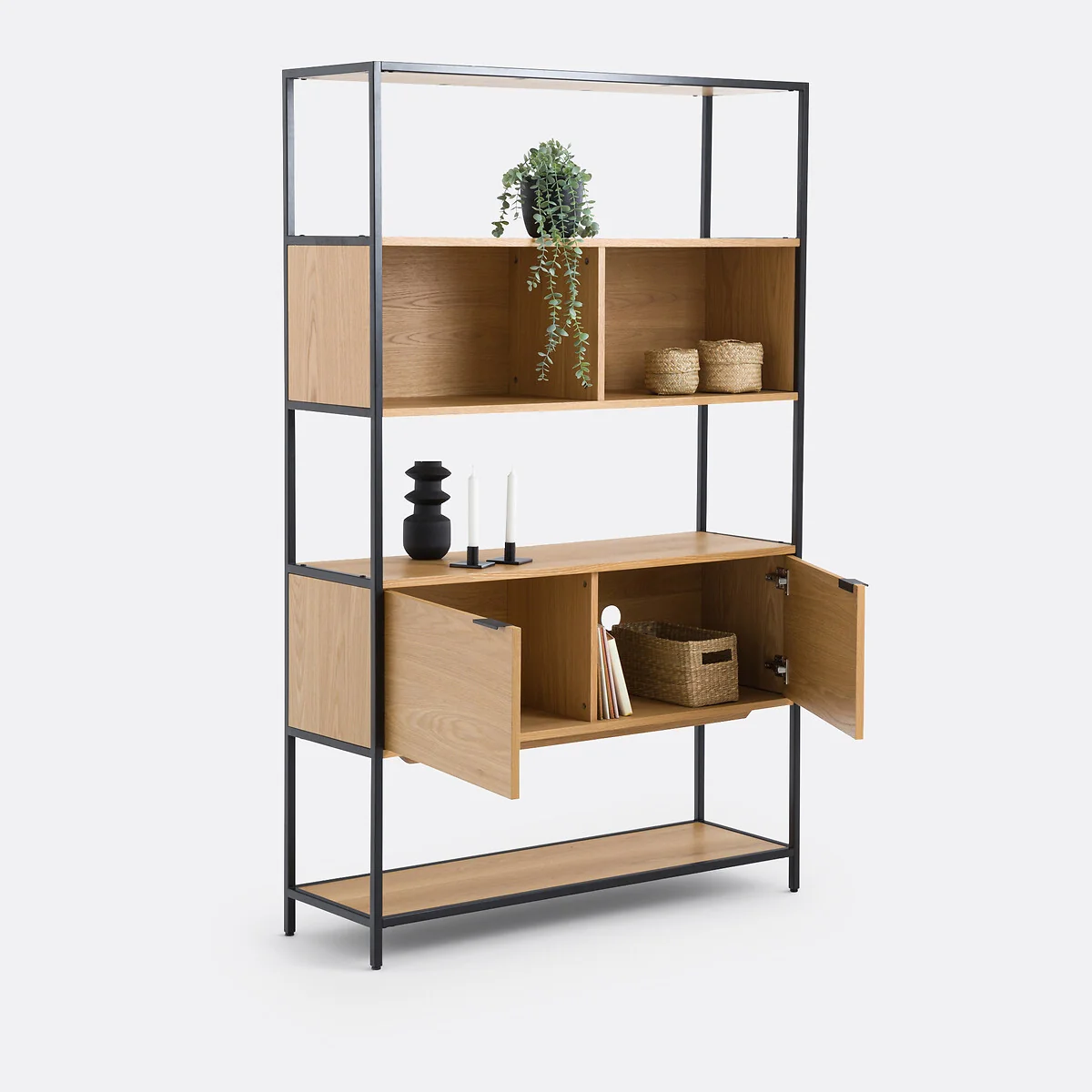 Volga Wood & Metal Shelving Unit with 2 Compartments & 2 Doors – image 4