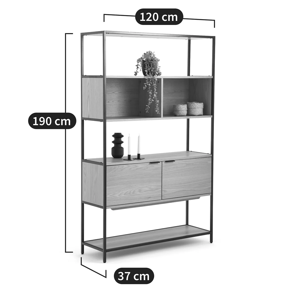 Volga Wood & Metal Shelving Unit with 2 Compartments & 2 Doors – image 9