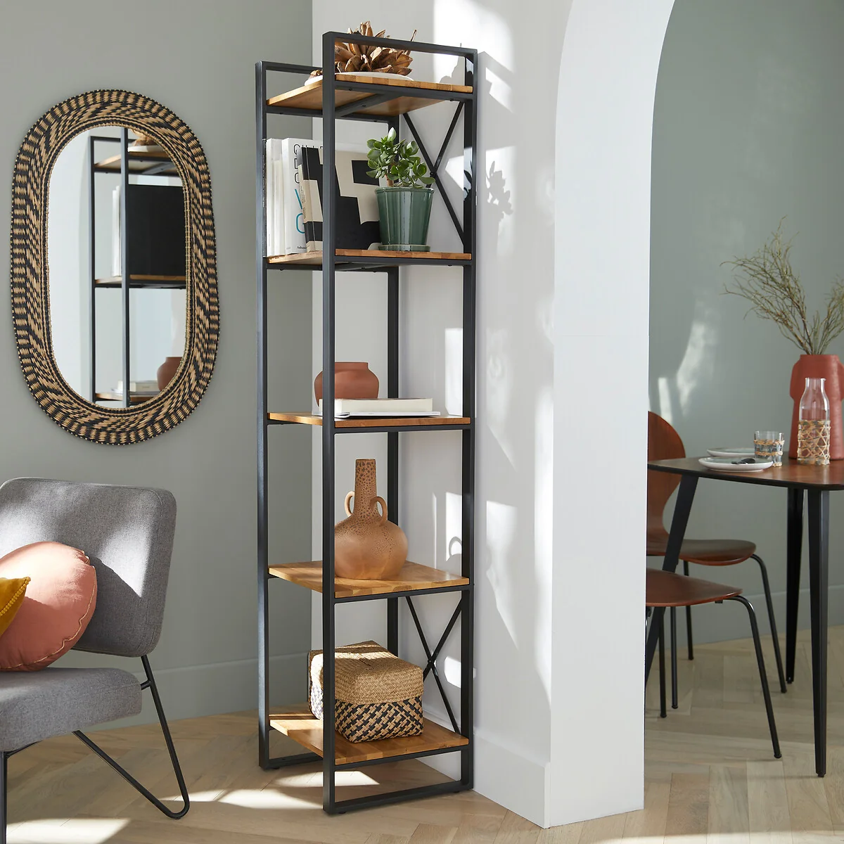 Hiba Bookcase in Solid Oak and Steel – image 2