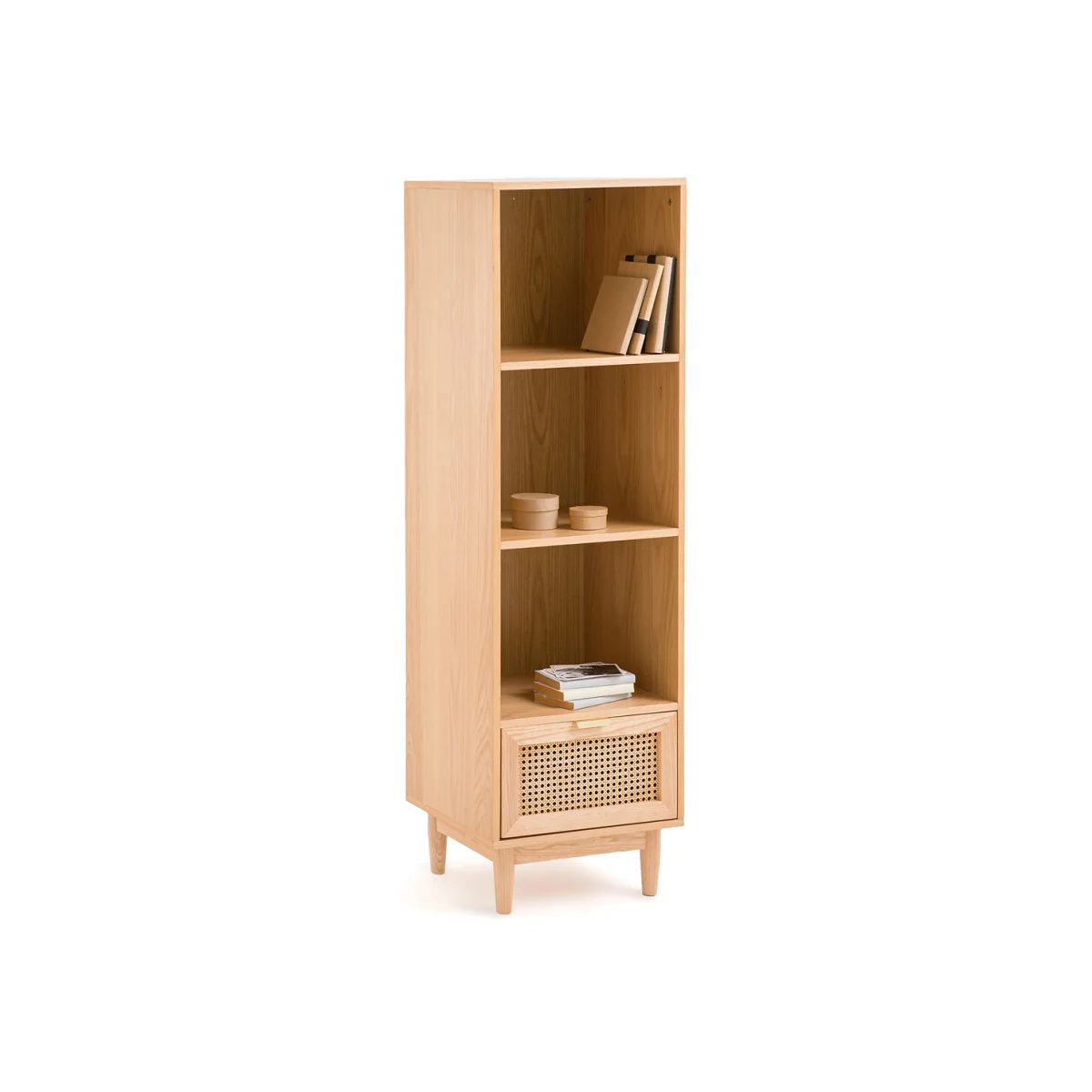 Loris Oak Veneer and Rattan Column Bookcase