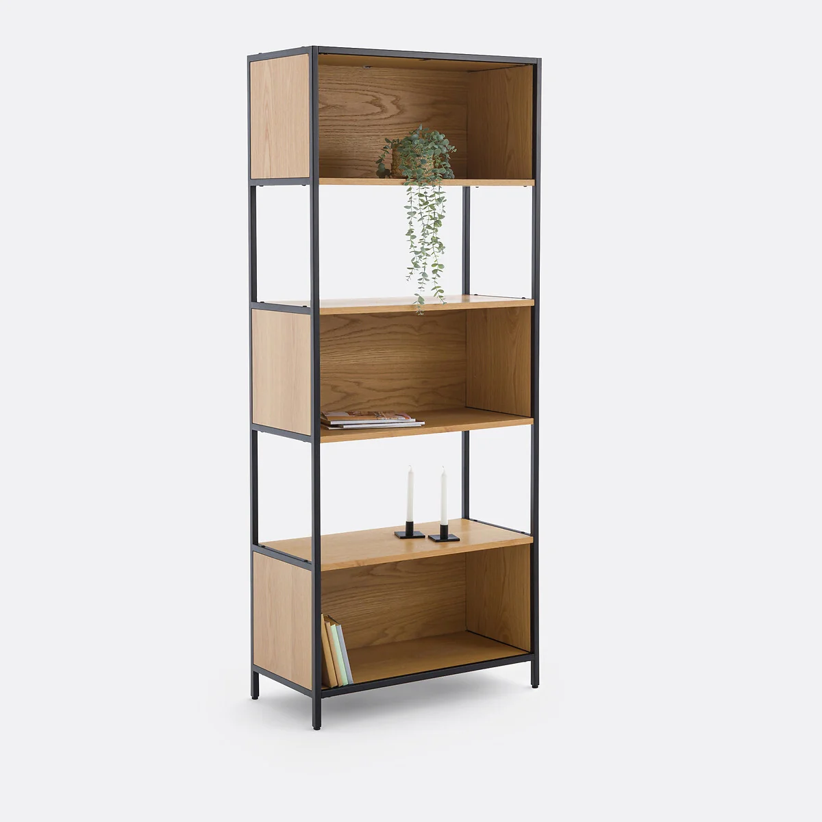 Volga Oak & Metal Shelving Unit with 3 Compartments – image 2
