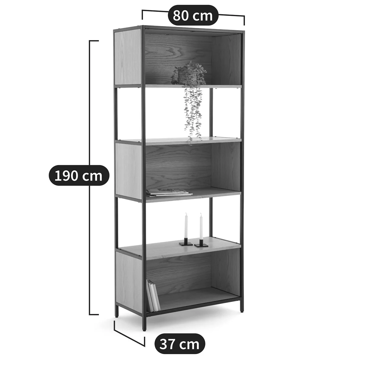 Volga Oak & Metal Shelving Unit with 3 Compartments – image 7