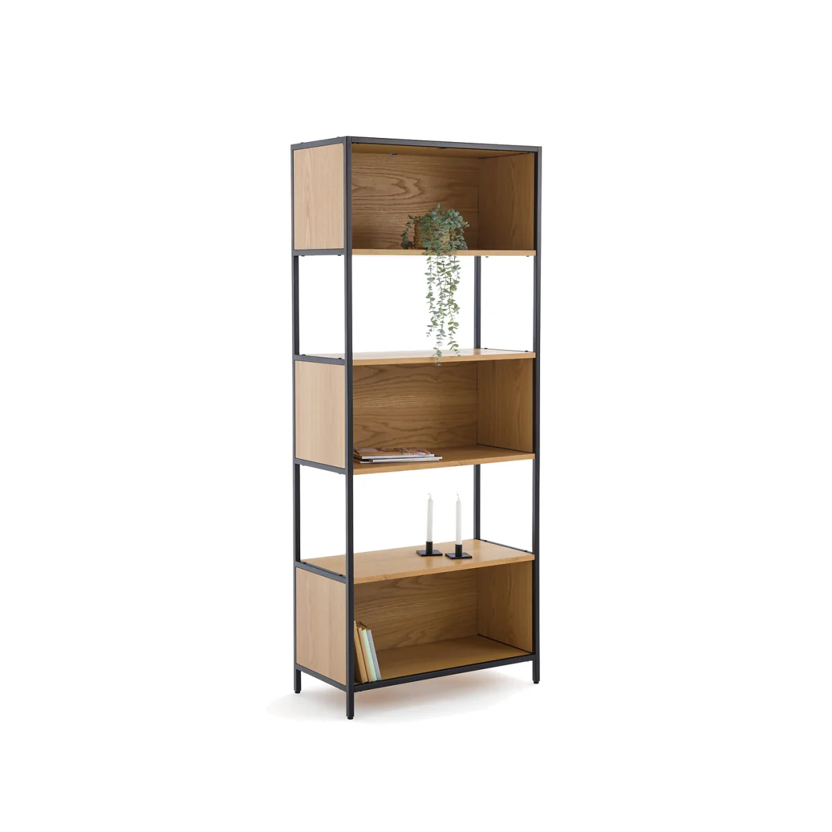 Volga Oak & Metal Shelving Unit with 3 Compartments – image 1
