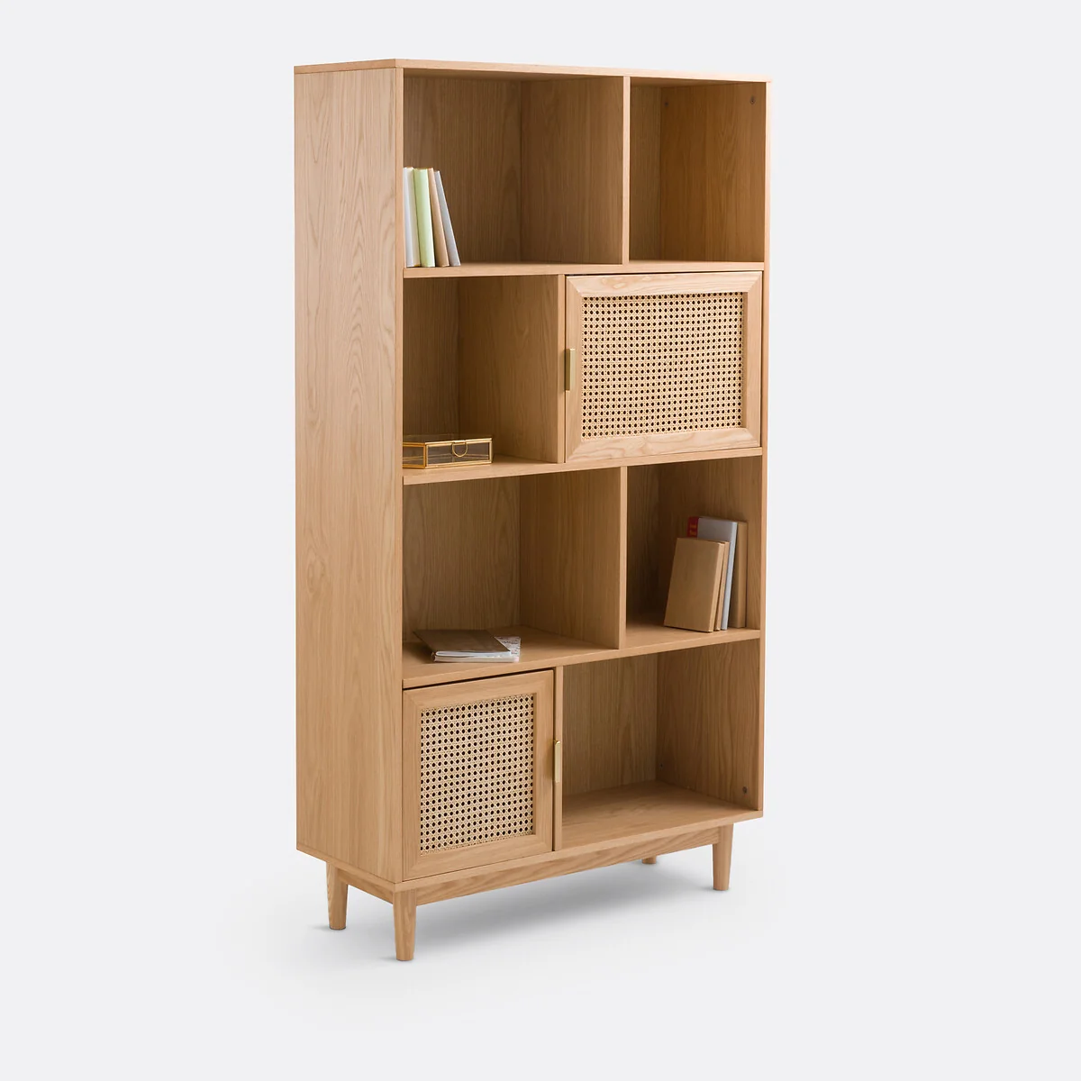 Loris Oak Veneer & Rattan Bookcase – image 2
