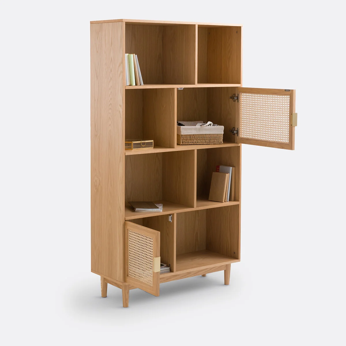 Loris Oak Veneer & Rattan Bookcase – image 4