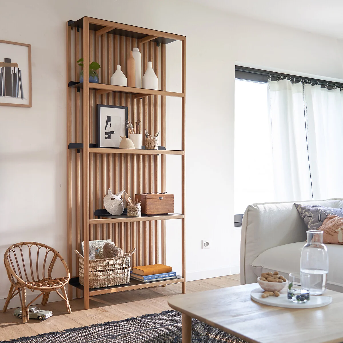 Jac Slatted Solid Oak and Metal Bookcase – image 3
