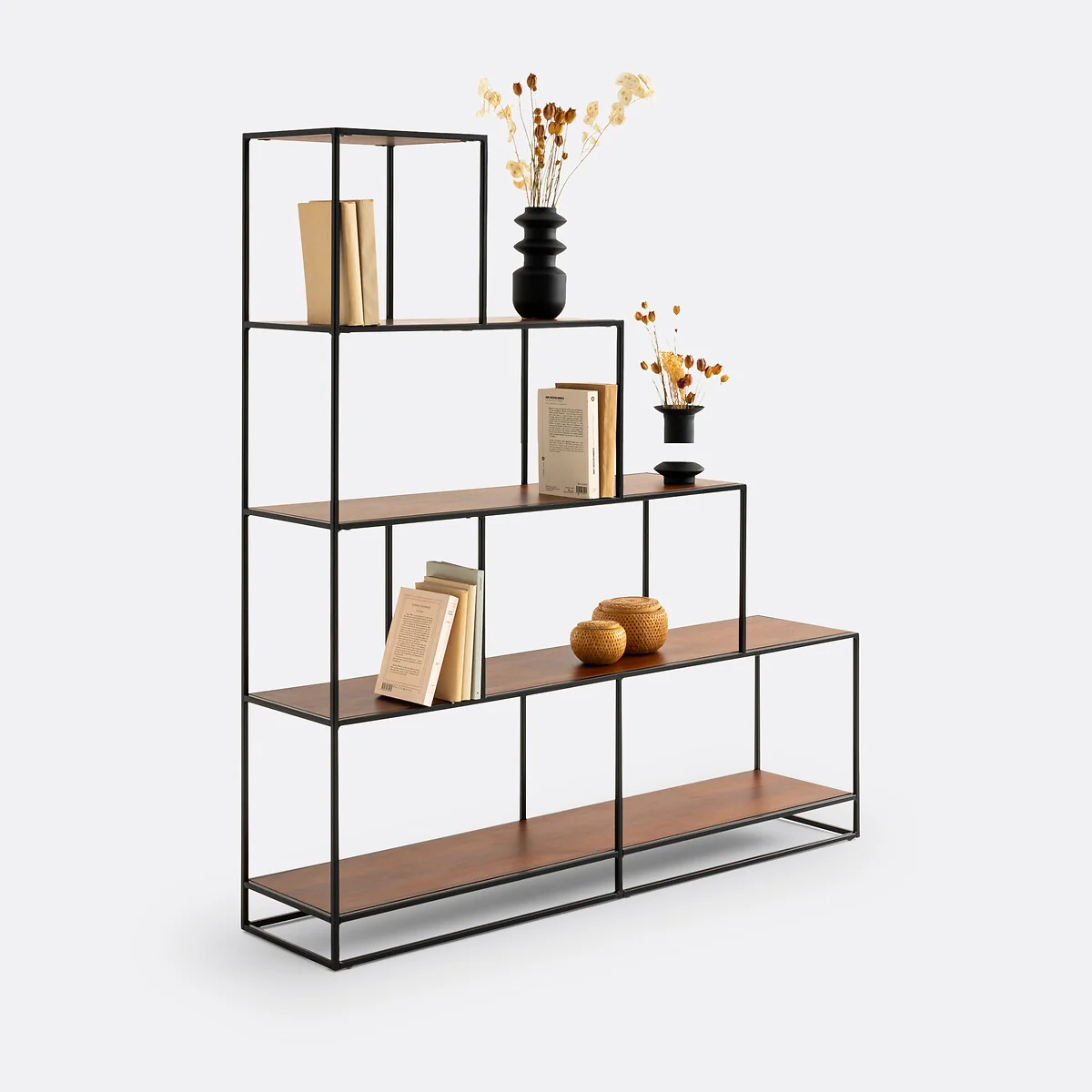 Watford Stepped Bookcase in Steel and Walnut Veneer – image 4
