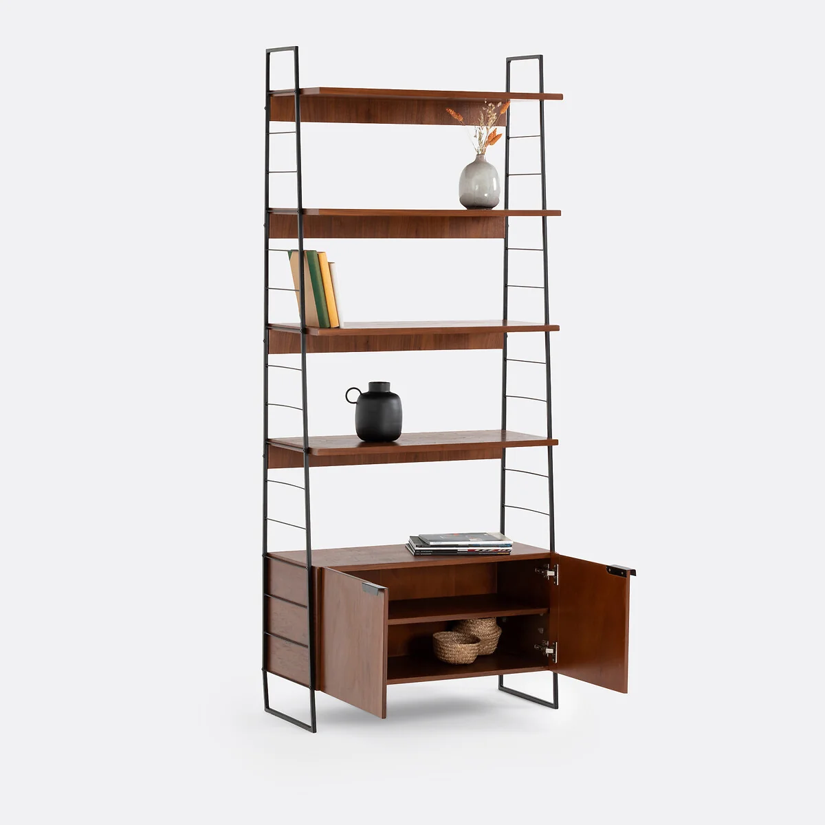 Watford Vintage Bookcase in Walnut Veneer and Steel, Height 190cm – image 4