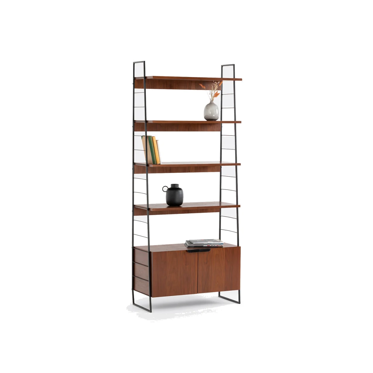 Watford Vintage Bookcase in Walnut Veneer and Steel, Height 190cm – image 1
