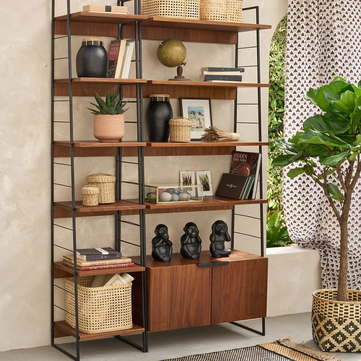 Watford Vintage Walnut & Steel Shelving Unit, H190cm – image 2