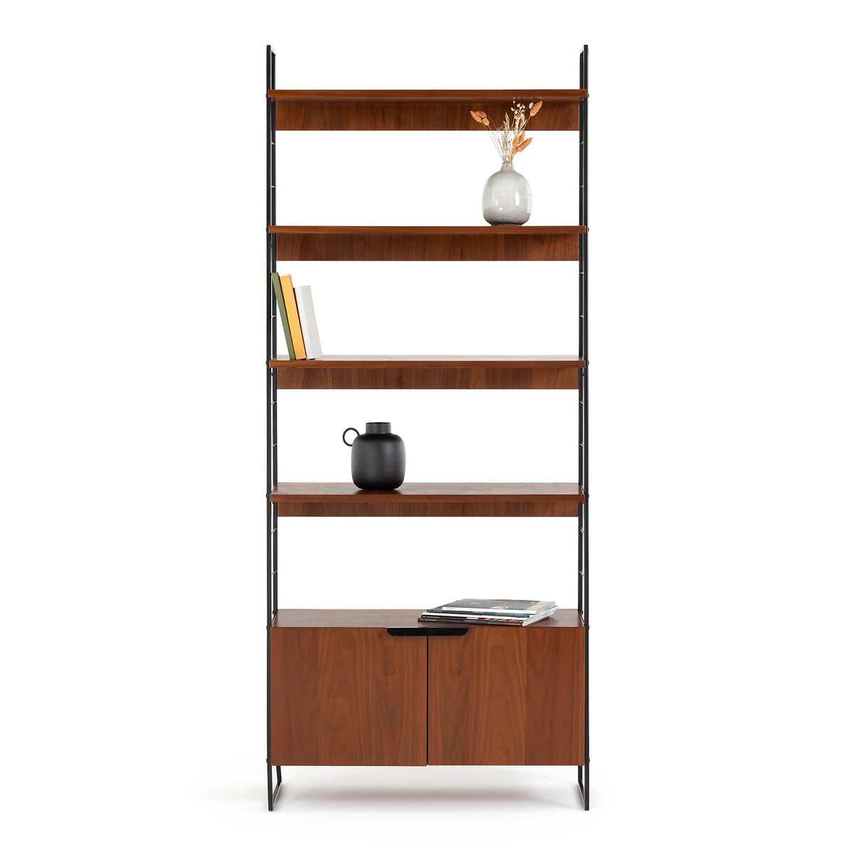Watford Vintage Walnut & Steel Shelving Unit, H190cm – image 1