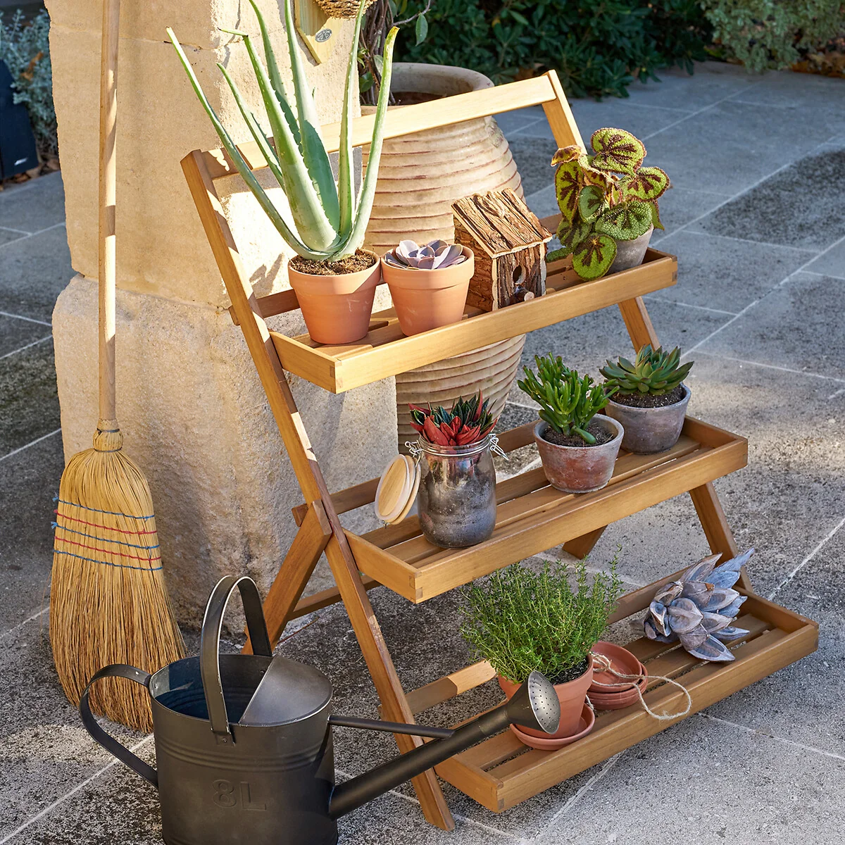 Wassif Folding Acacia Shelving Unit – image 2