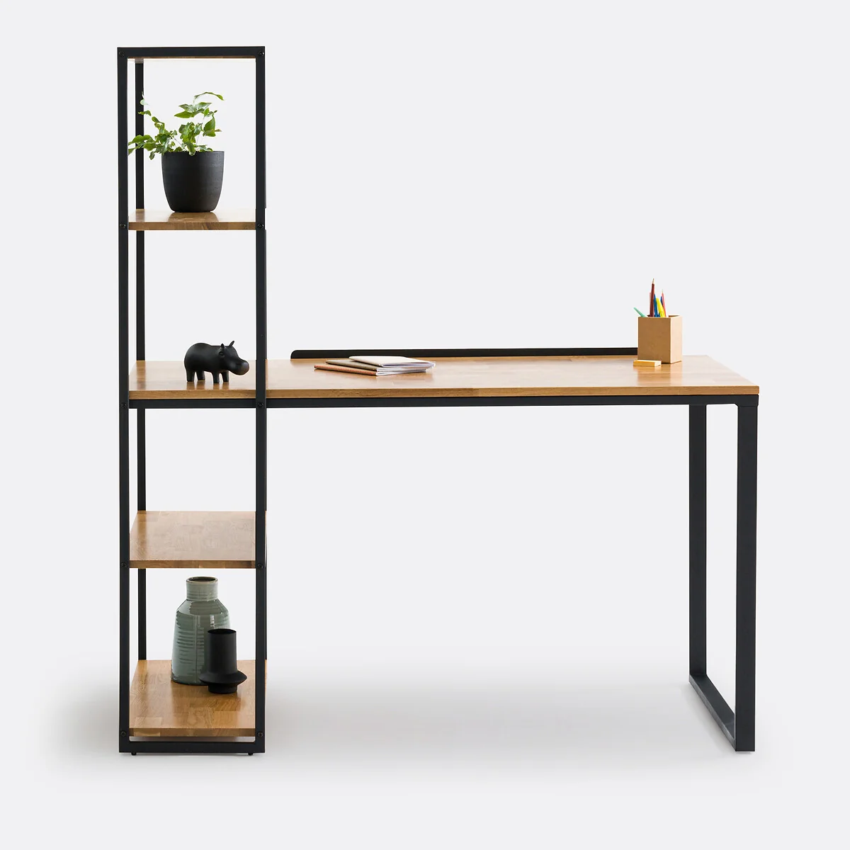 Hiba, Oak and Steel Metal Bookcase Desk – image 3