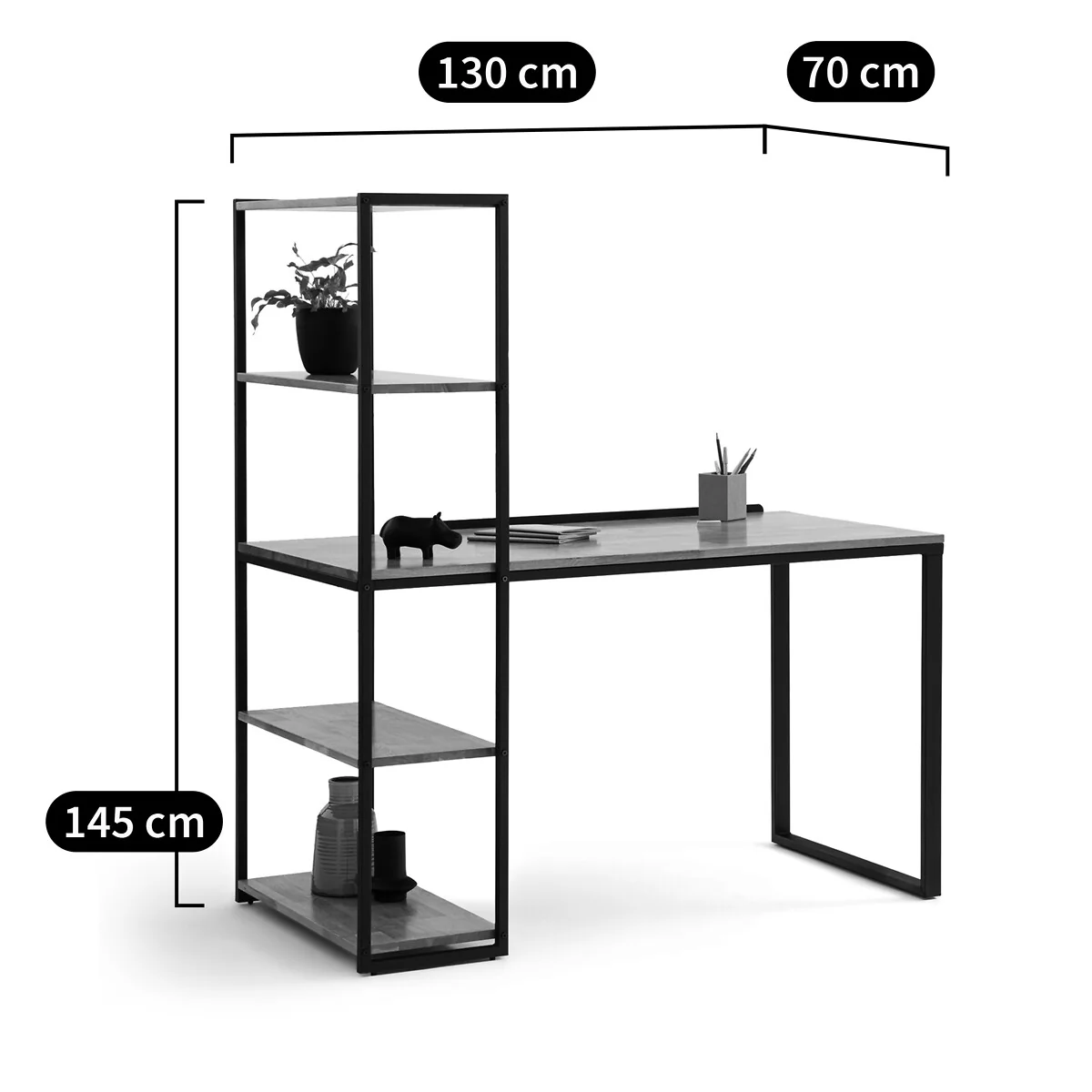 Hiba, Oak and Steel Metal Bookcase Desk – image 7