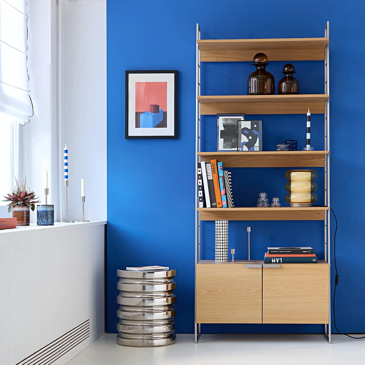 Watford Bookcase in Oak, Veneer and Chrome-Plated Steel, Height 190cm – image 2
