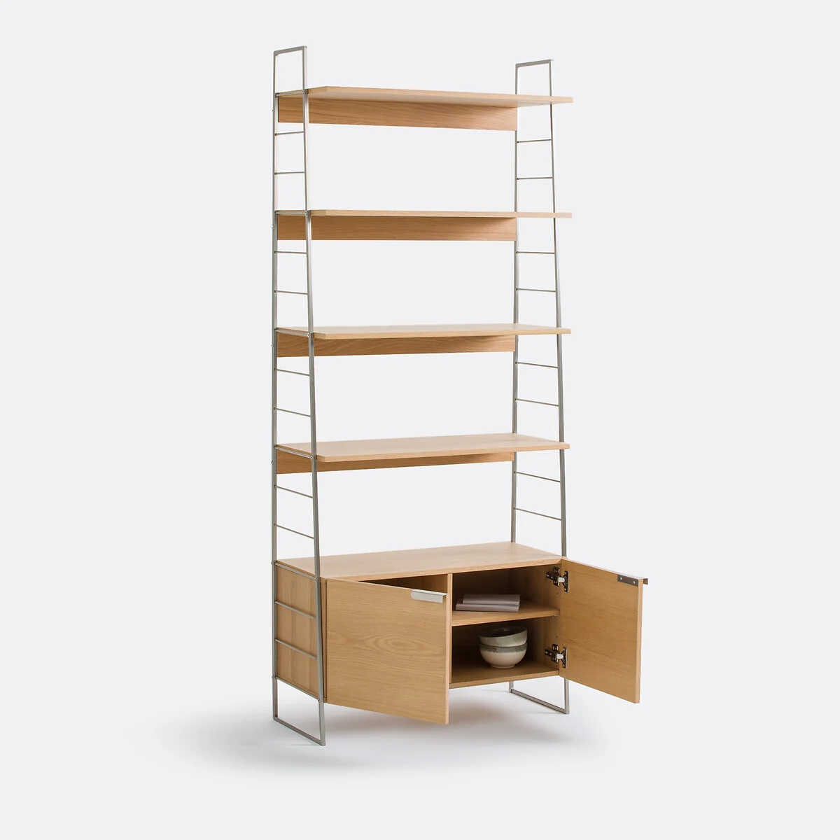 Watford Bookcase in Oak, Veneer and Chrome-Plated Steel, Height 190cm – image 5