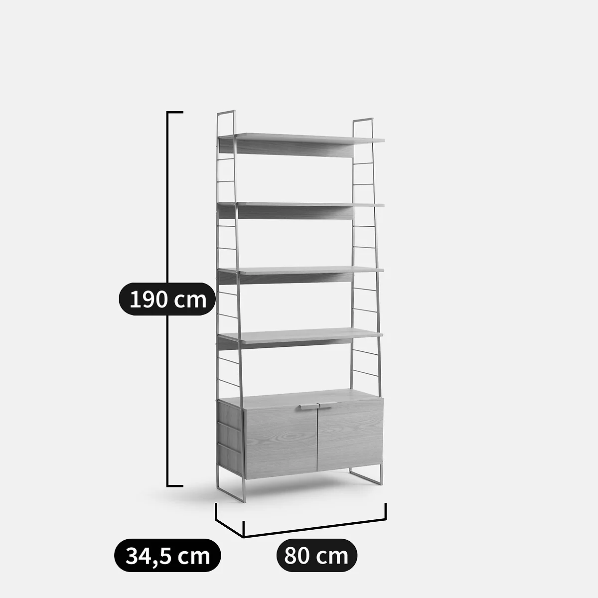 Watford Bookcase in Oak, Veneer and Chrome-Plated Steel, Height 190cm – image 9