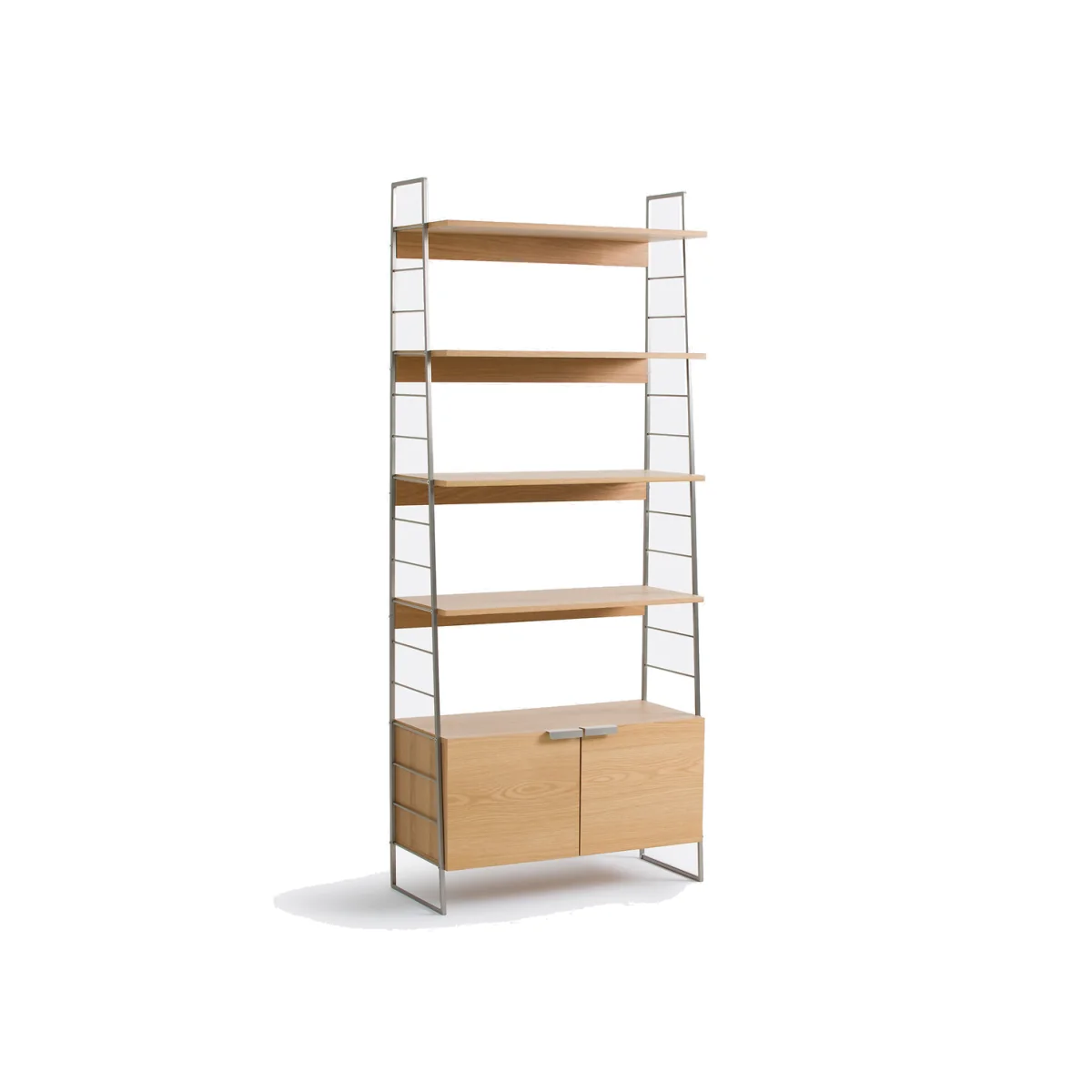 Watford Bookcase in Oak, Veneer and Chrome-Plated Steel, Height 190cm – image 1