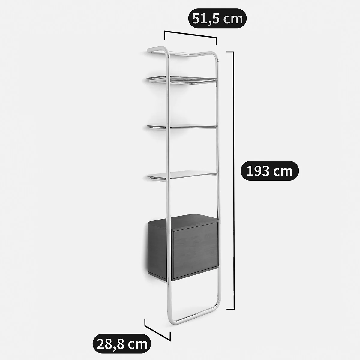 Giorgio Chrome-Plated Steel Wall Shelf with 1-Door Cupboard – image 10