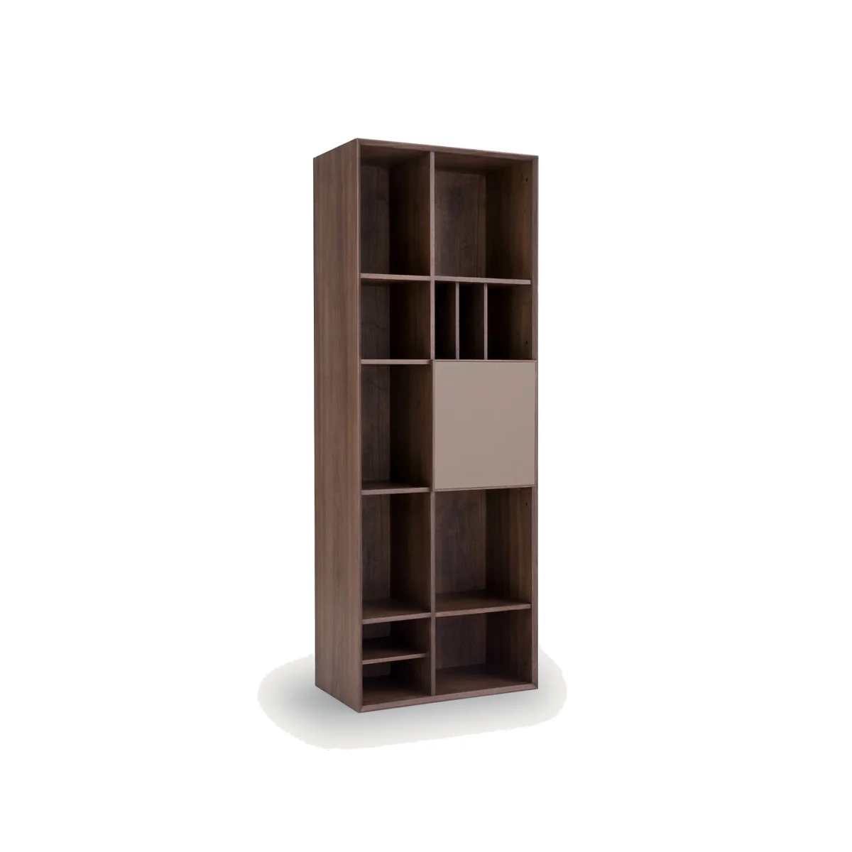 Mikube Bookcase with Walnut Veneer and Leather Door – image 1