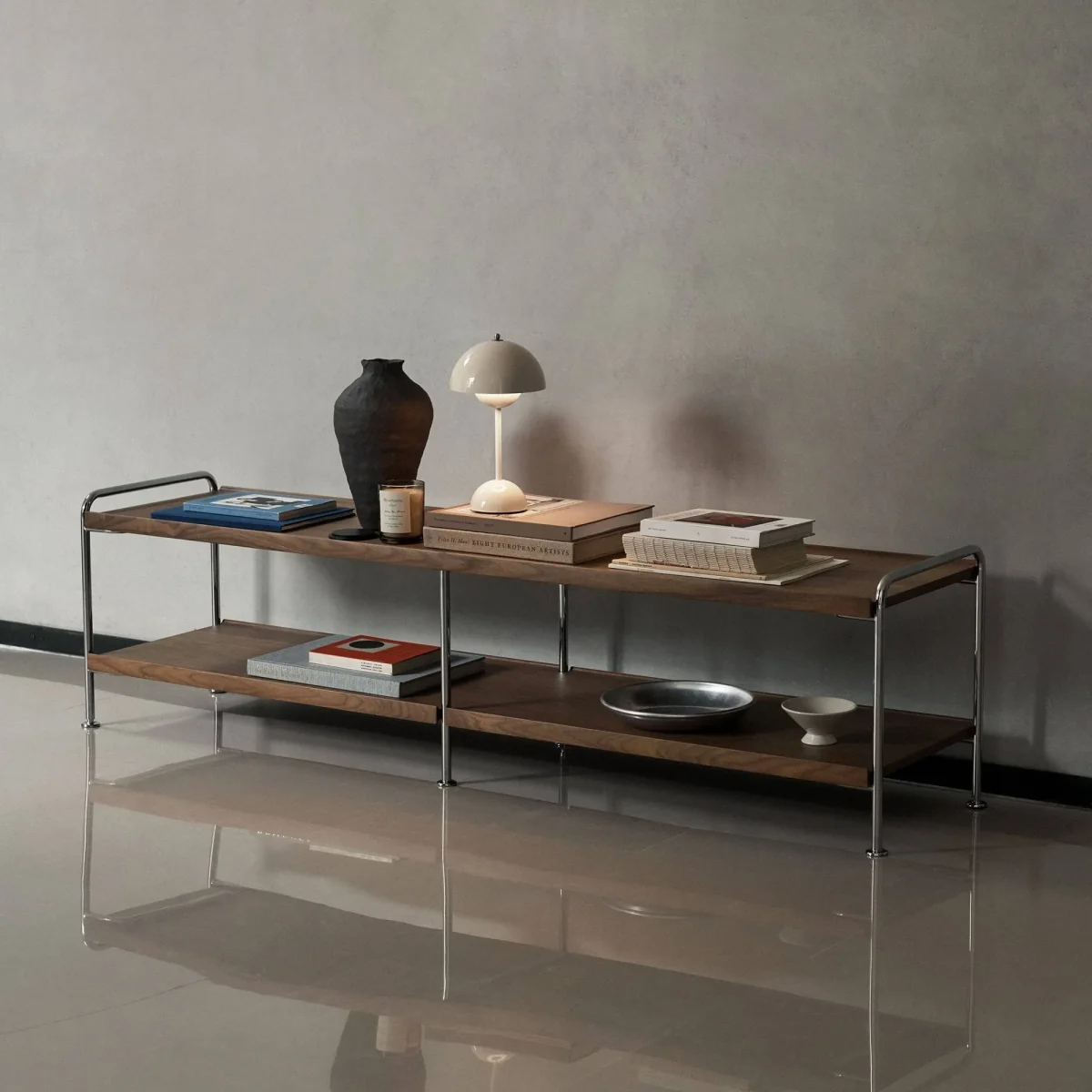 &Tradition Alima NDS4 console shelf Lacquered walnut-chrome 162x42x38 cm – image 3