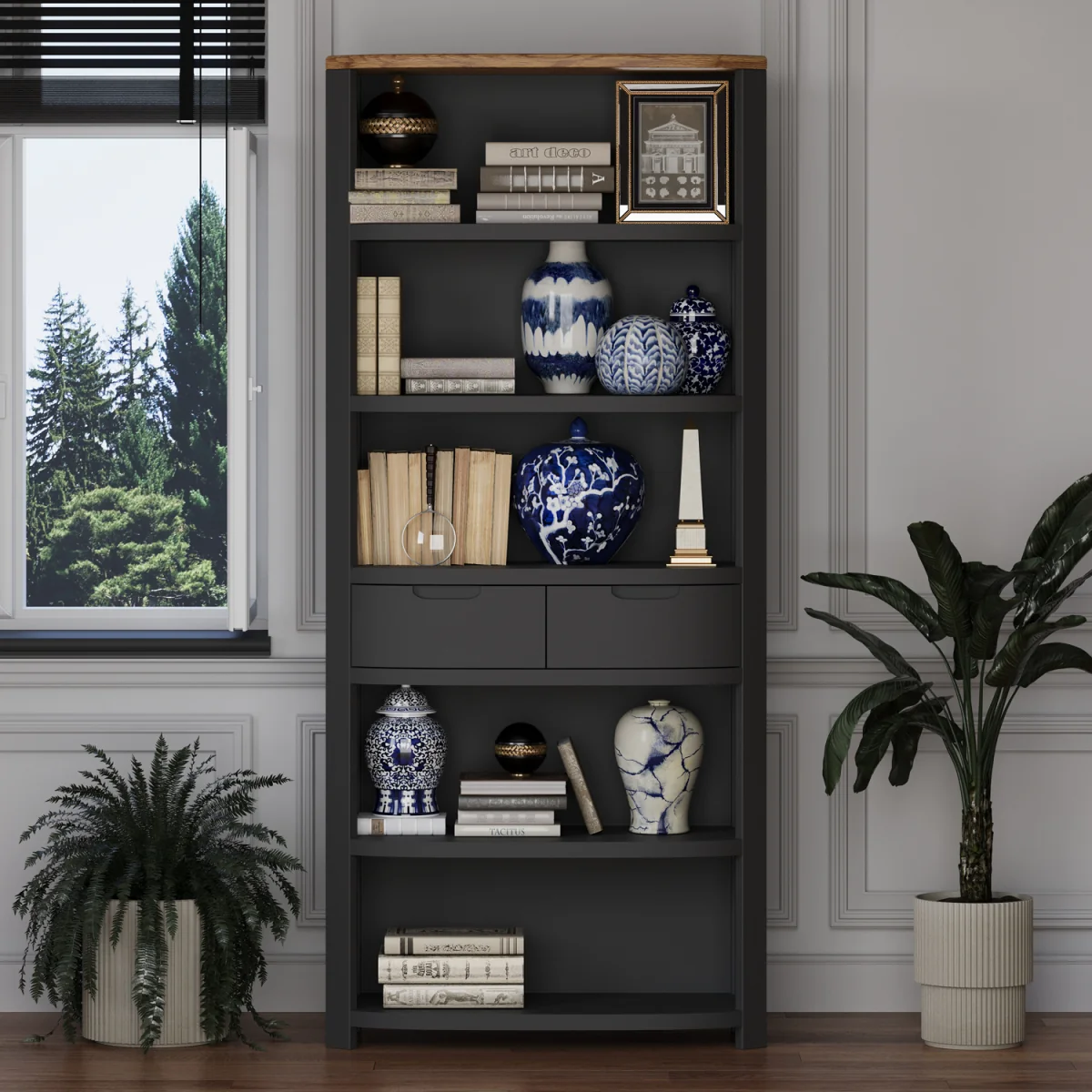 Bradwell Oak and Charcoal Painted Tall Bookcase – image 1
