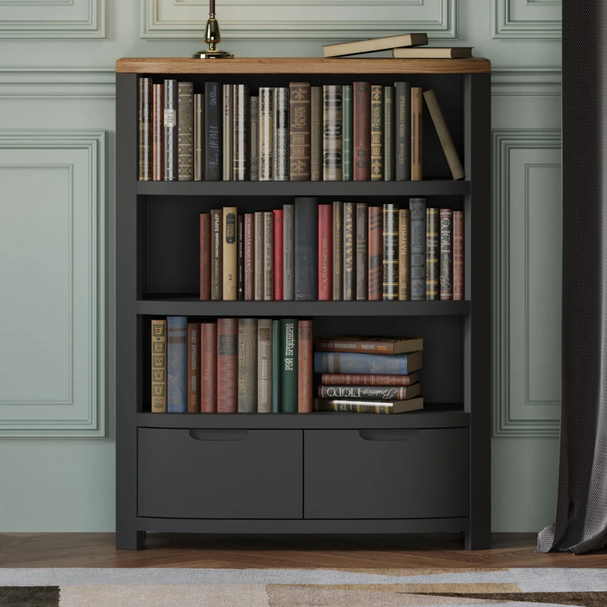 Bradwell Oak and Charcoal Painted Small Bookcase – image 2