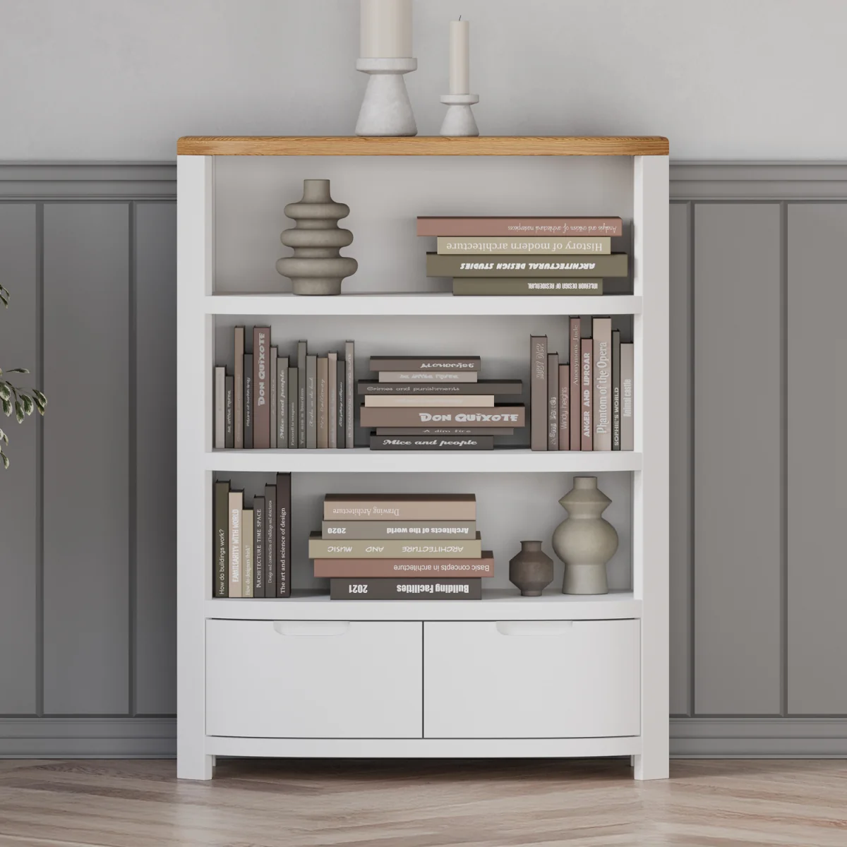 Bradwell Oak and Signal White Painted Small Bookcase – image 2