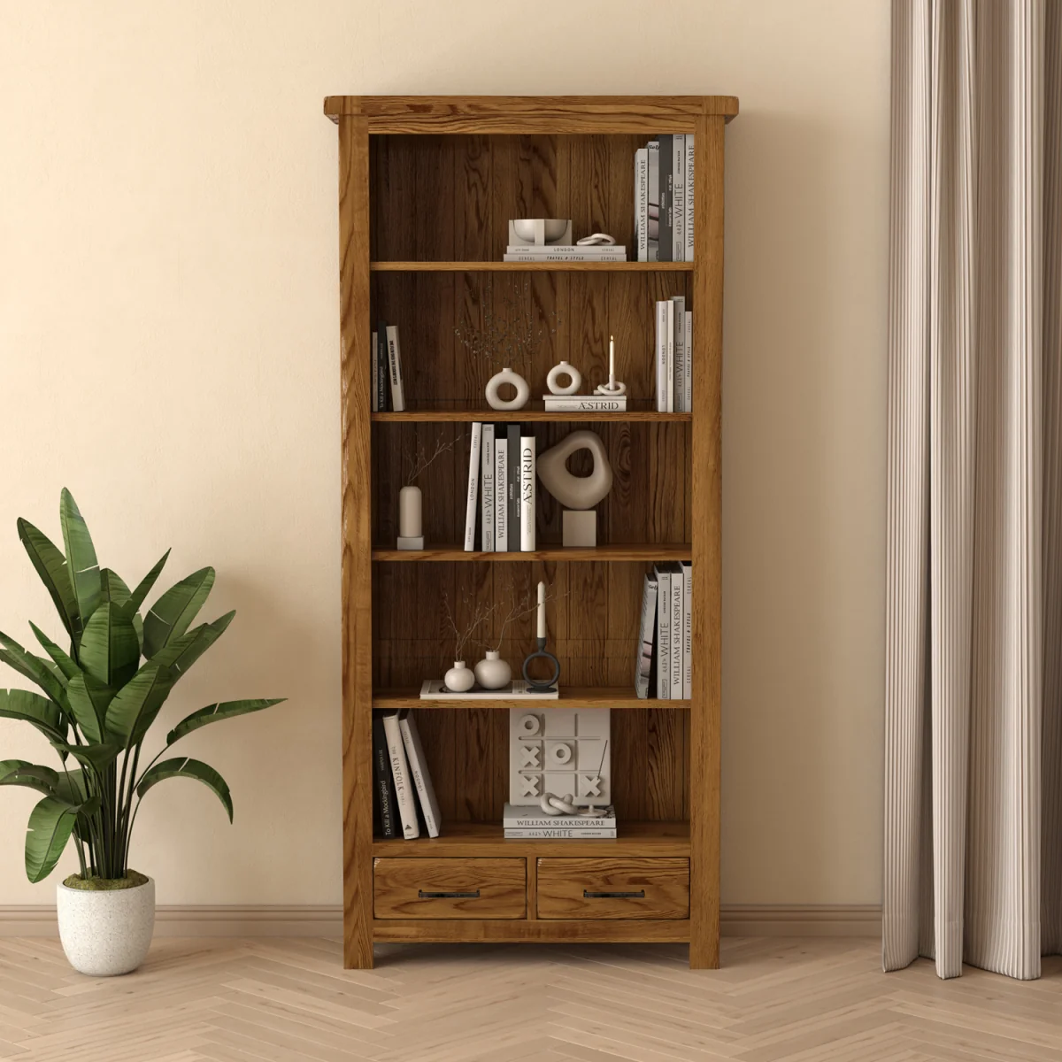 Harrogate Rustic Solid Oak Large Bookcase – image 2