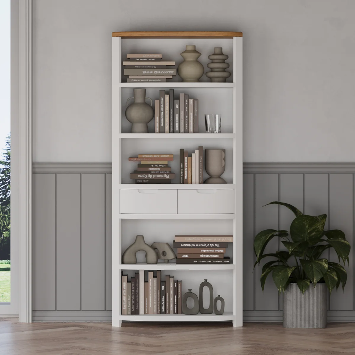 Bradwell Oak and Signal White Painted Tall Bookcase – image 2