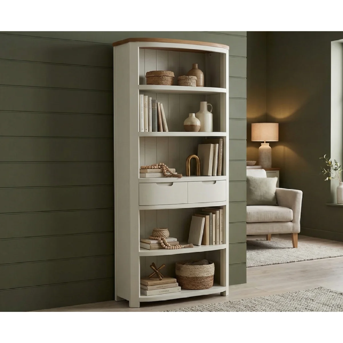 Bradwell Oak and Signal White Painted Tall Bookcase – image 3