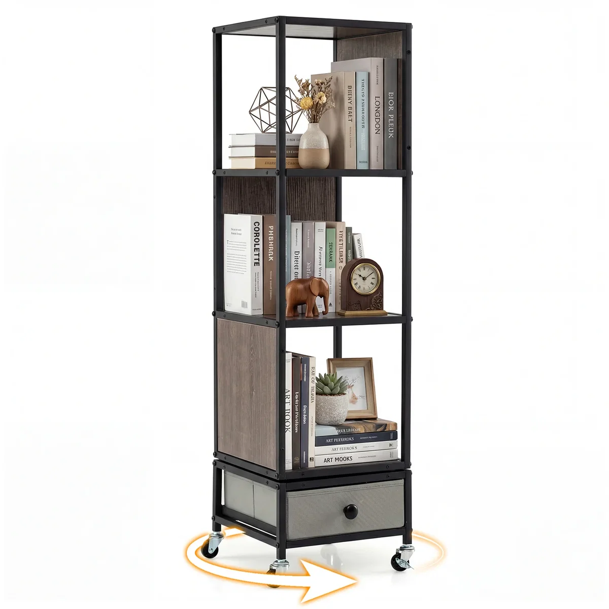 Costway 4-Tier Rotating Bookshelf on Wheels - Grey – image 2