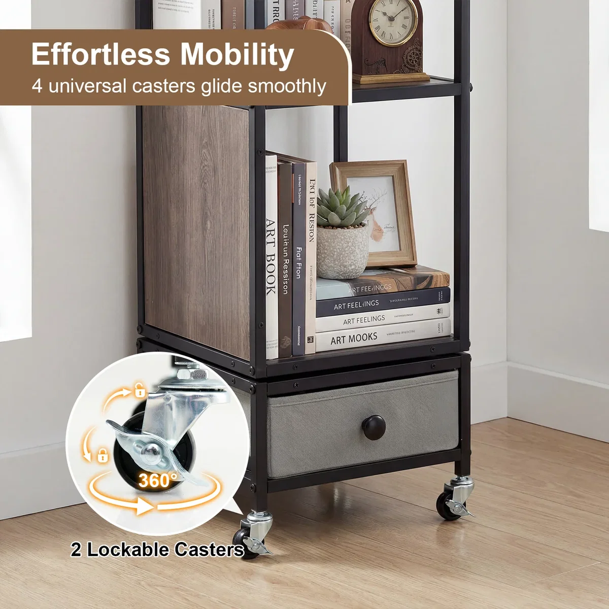 Costway 4-Tier Rotating Bookshelf on Wheels - Grey – image 5