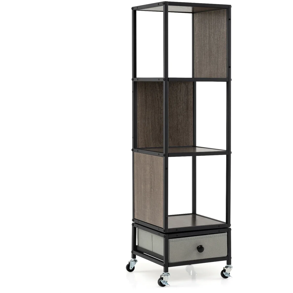 Costway 4-Tier Rotating Bookshelf on Wheels - Grey – image 6