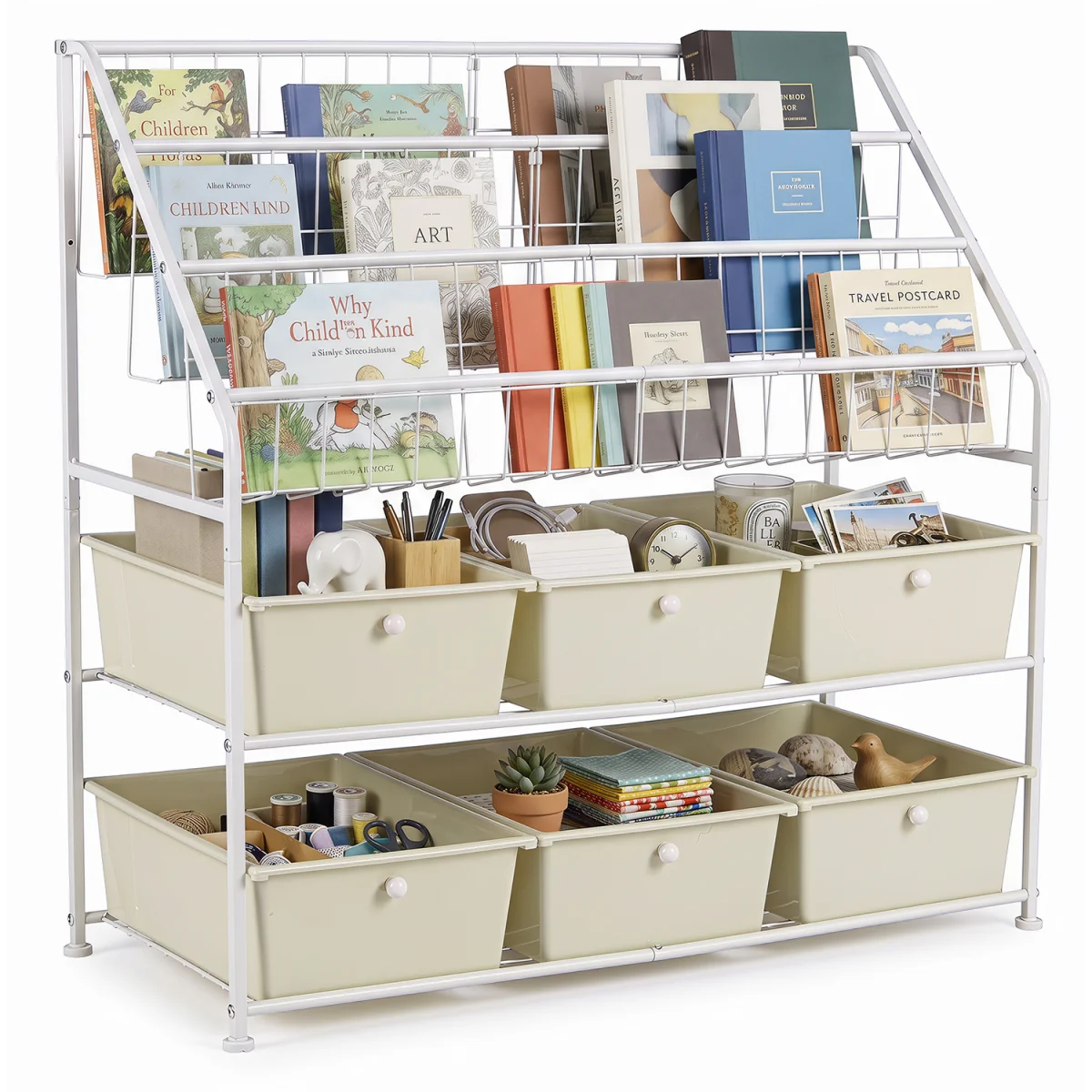 5 Tier Metal Storage Organizer with Removable Drawers - White – image 2