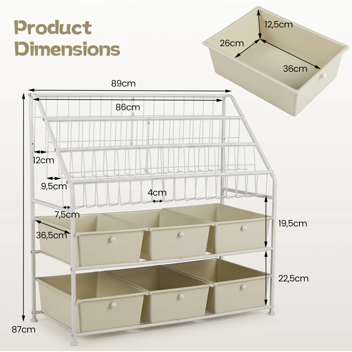5 Tier Metal Storage Organizer with Removable Drawers - White – image 3