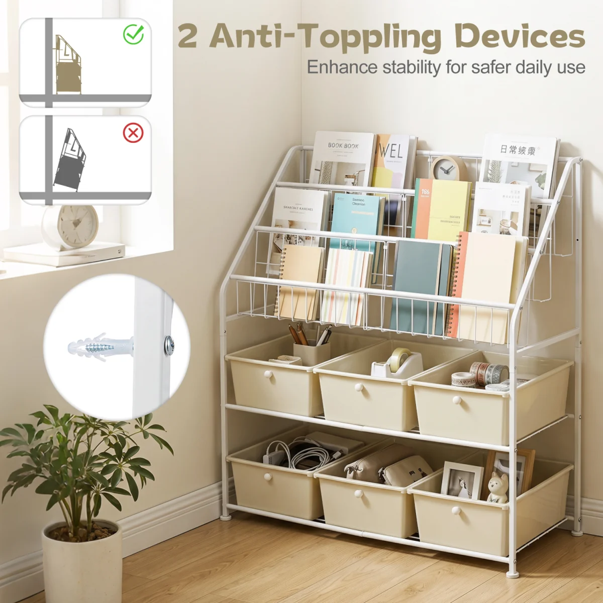 5 Tier Metal Storage Organizer with Removable Drawers - White – image 6