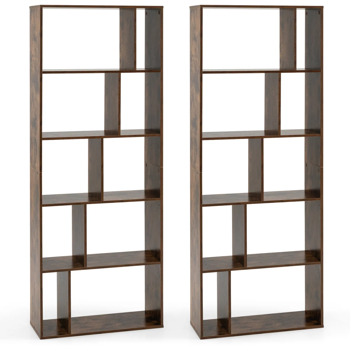 5 Tier Geometric Bookshelf - Rustic Brown – image 2
